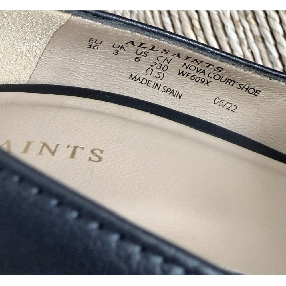 AllSaints Nova Court Pointed Toe High Heel Leather Pumps Black EU 36 /‎ US 6 - Picture 8 of 8
